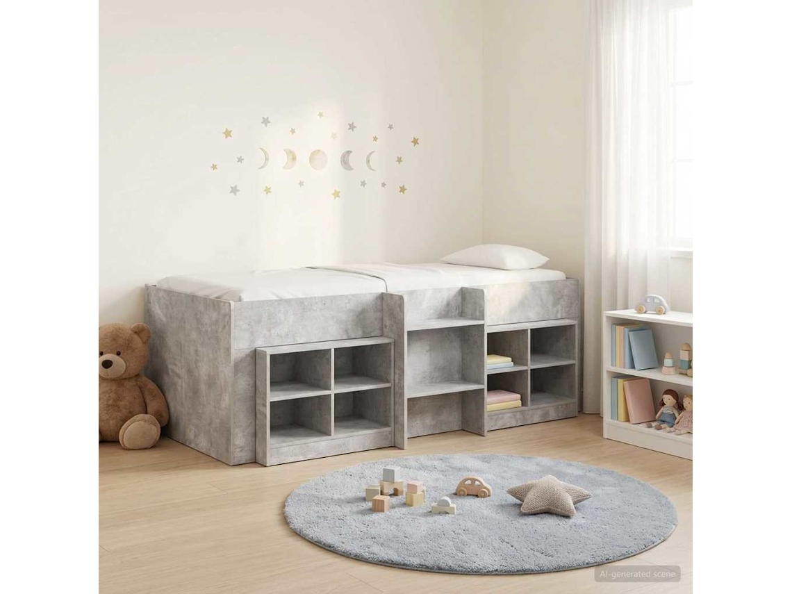 Vidaxl Cama Loft Com Armário Com Prateleira 3 Unid. Cinzento Cimento