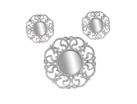 Conjunto de 3 espelhos decorativos de parede de plástico branco envelhecido 25-35cm 836886