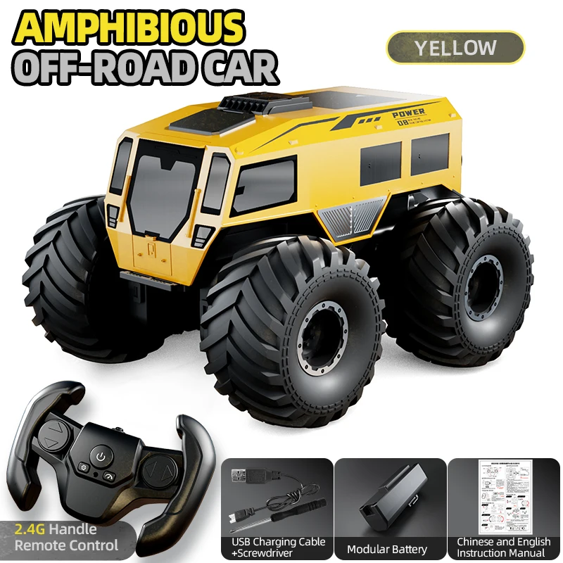(amarelo) Veículo Anfíbio Todo-terreno 4x4 À Prova D'água Com Controle Remoto 2.4g