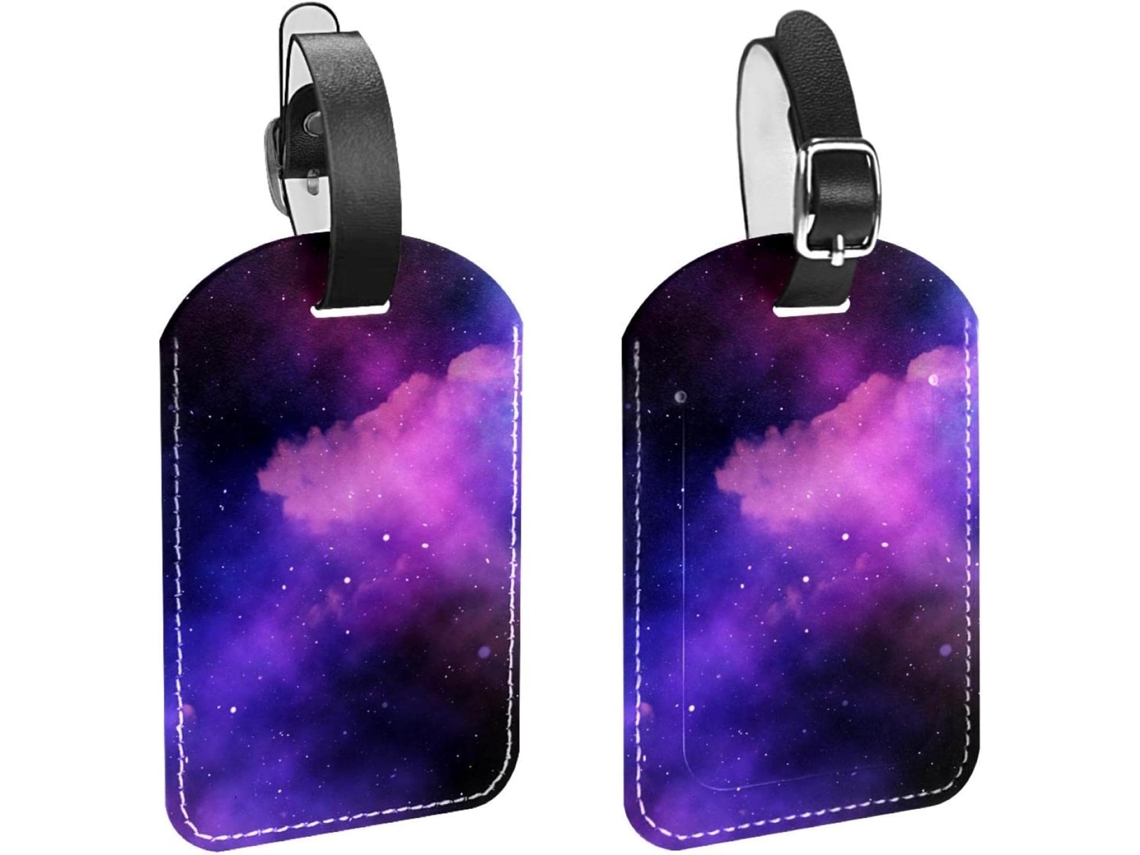 Conjunto De 2 Etiquetas Bagagem Em Couro Pu Com Design Abstrato Céu, Estrelas E Nebulosas Proteção De Privacidade