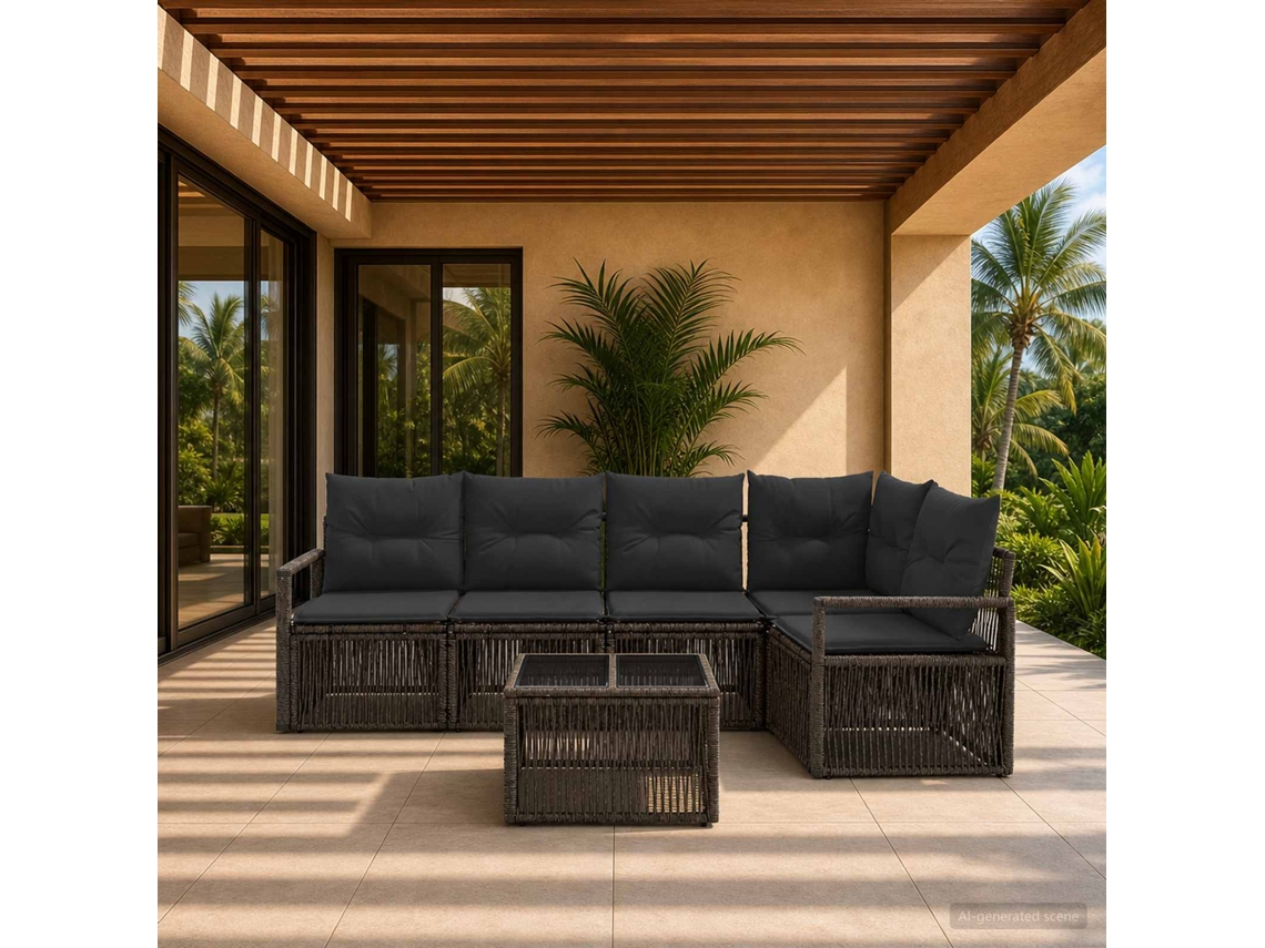 Vidaxl Conjunto De Sofá De Jardim 6 Pcs Cinzento Vime Pe