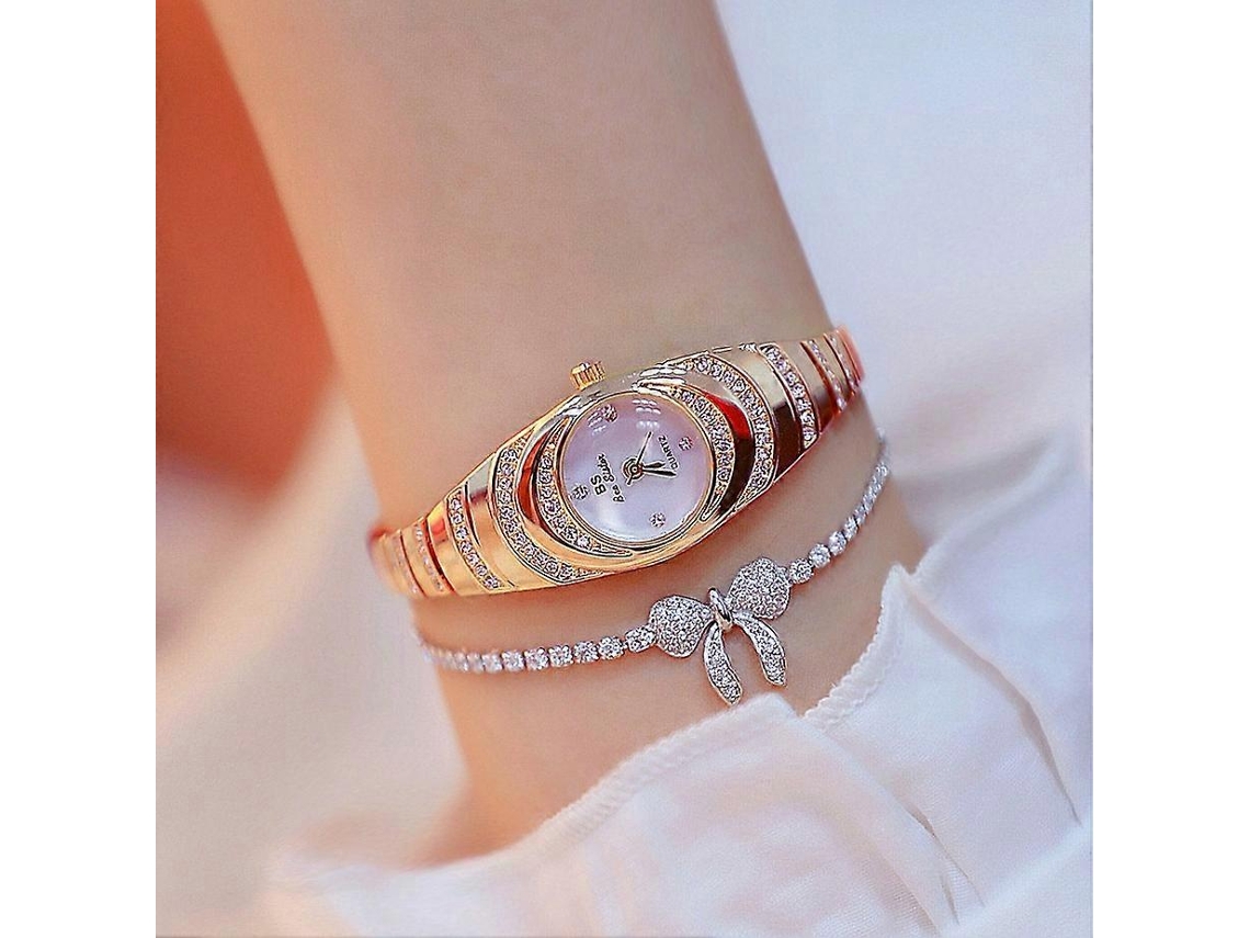 Relógio Feminino Bs Bee Sister Fa1540 Com Pulseira Pequena Oval E Diamantes.
