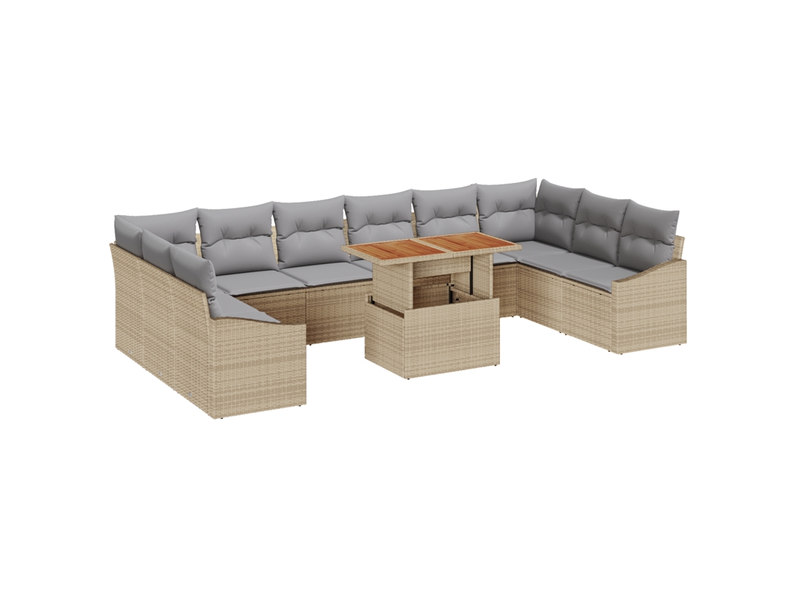 Conjunto 11 Conjunto De Móveis De Jardim Vidaxl Bege Vime Pe (100 X 55 X 73 Cm)