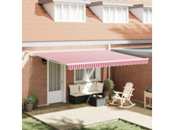 Vidaxl Toldo Retrátil Vermelho E Branco 450 × 350 Cm Poliéster
