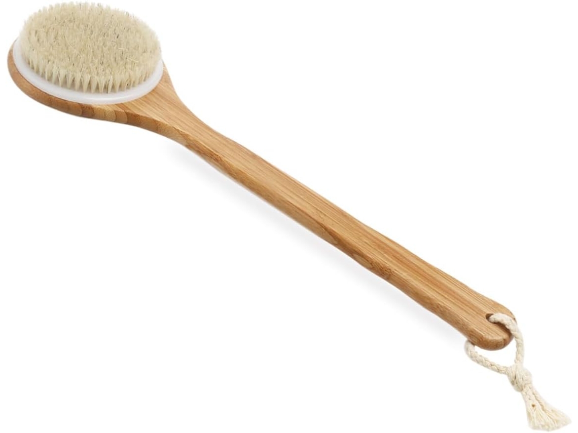 Escova De Banho Com Cerdas Naturais Javali E Cabo Longo Para Esfoliação Massagem Corporal, Suavizando A Pele E