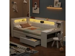 Cama Daybed 90x200 Branca Com Usb Led Escrivaninha 2 Gavetas