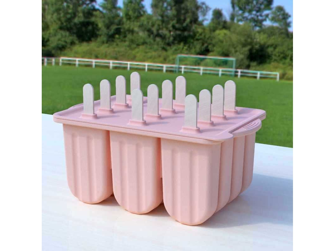 Formas De Silicone Para Picolé Com 12 Cavidades Inclui 100 Paus De Picolé E 100 Saquinhos Para Picolé Rosa Hexinyigjly