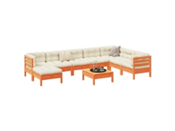 Conjunto 9pcs Sofás Jardim C/ Almofadões Pinho Maciço Castanho Mel Dkd Home Decor