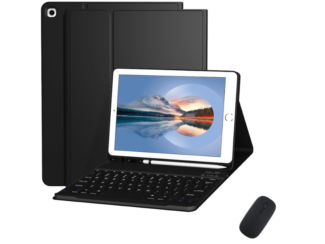 Capa Protetora Minimalista Preta Teclado Bluetooth Minimalista Preto Com Teclas Quadradas Mouse, Para Ipad De 10,2/10,5/air3/789 Gerações. Yunzii