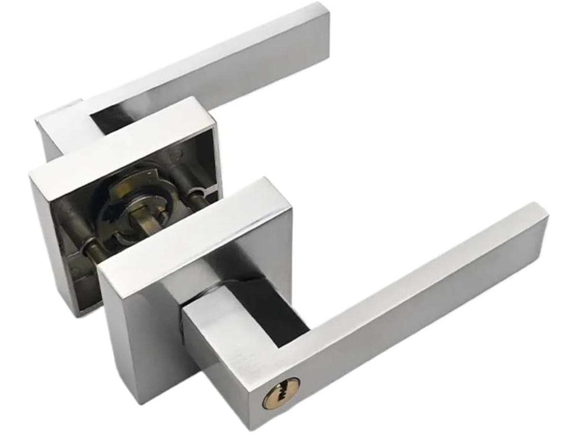 Fechadura De Porta Com Três Barras Para Quarto, 1 Peça Prateada Com Chave
