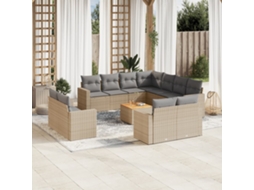 Vidaxl 12 Pcs Conjunto De Sofás P/ Jardim Com Almofadões Vime Pe Bege