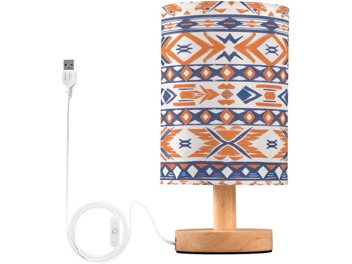 Abajur De Cabeceira Vintage Com Estampa Étnica Para Quarto, Portas De Carregamento Usb C, Luminária De Mesa Cabeceira