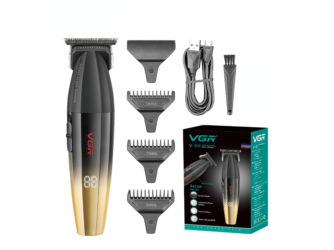 Máquina de Cortar Cabelo Profissional, 9000 Rpm, com Visor Digital. MDUG (dourado)