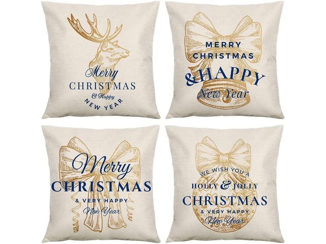 4 Capas de Almofada de Natal, com Padrões de Neve, 45x45cm | S/MARCA
