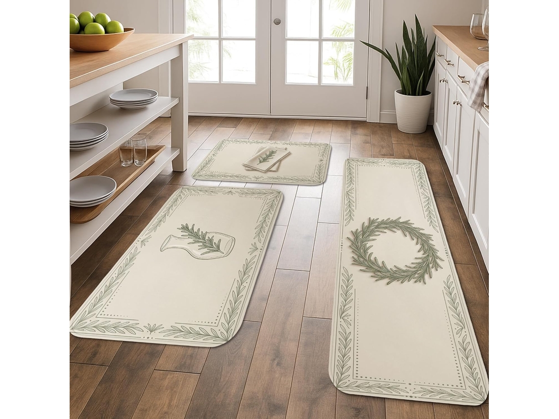 Tapetes de cozinha elegantes com estampa botânica, estilo clássico, acolchoados, confortáveis e laváveis, para pisos.