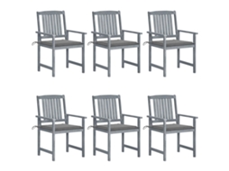 Cadeiras De Jardim C/ Almofadões 6 Pcs Acácia Maciça Cinzento Dkd Home Decor