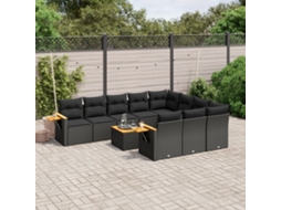 11 Pcs Conjunto Sofás De Jardim C/ Almofadões Vime Pe Preto Dkd Home Decor