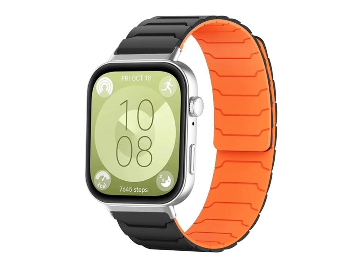 Bracelete para Huawei Watch Fit 4 / Fit 4 Pro / Fit 3 Silicone Magnético Preto e Laranja XIAOMOYU