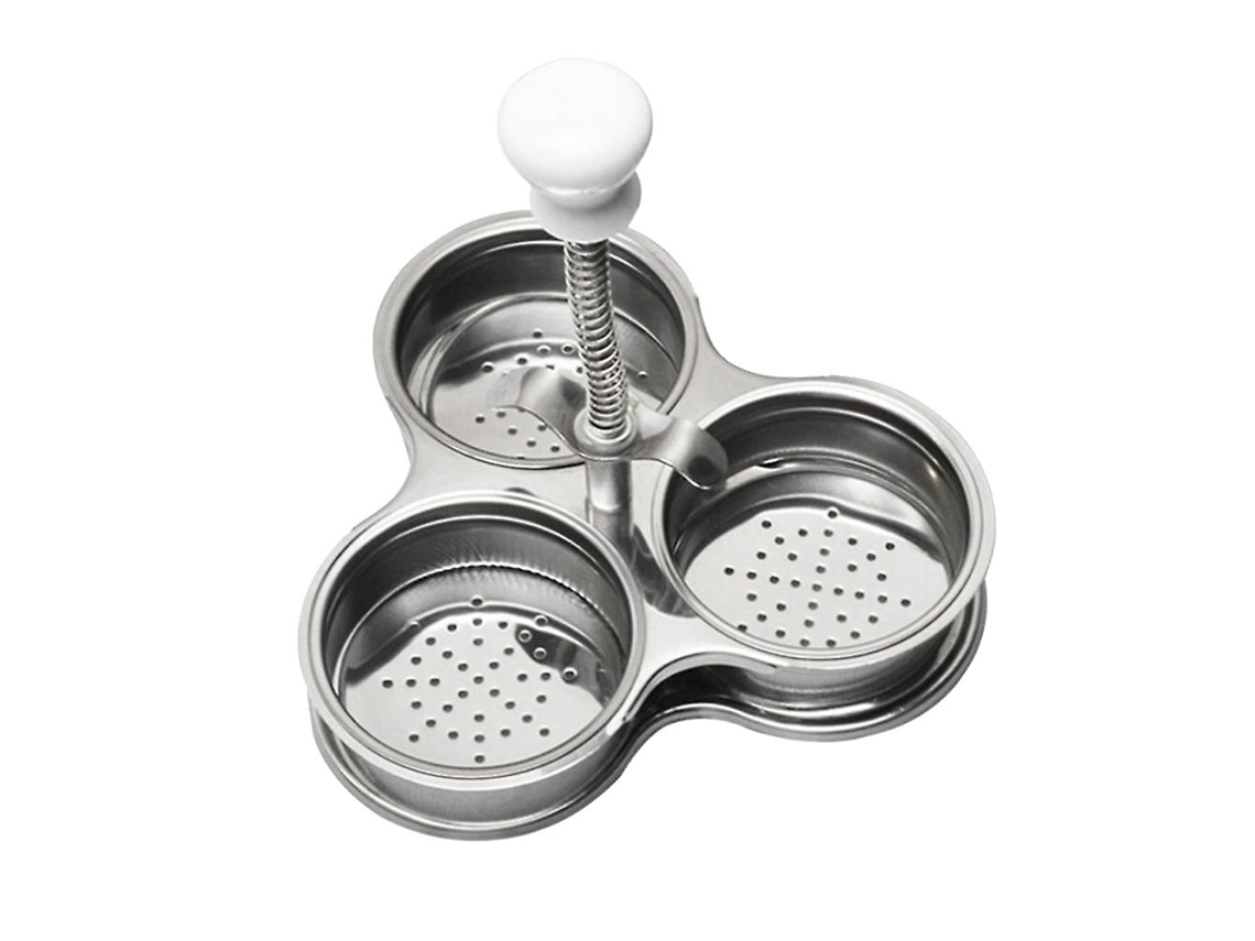 Panela Poché De Aço Inoxidável Com Três Grelhas Para Cozinhar Ovos No Fogão(prata)
