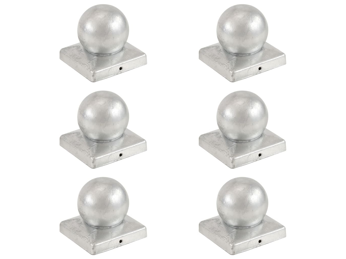 Vidaxl Tampas Globo P/ Postes Vedação 6pcs Metal Galvanizado 101x101mm