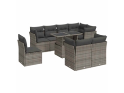 Conjunto de 9 Sofás para Jardim com Almofadões Vime Pe Cinzento MAISON EXCLUSIVE (90x200 cm)