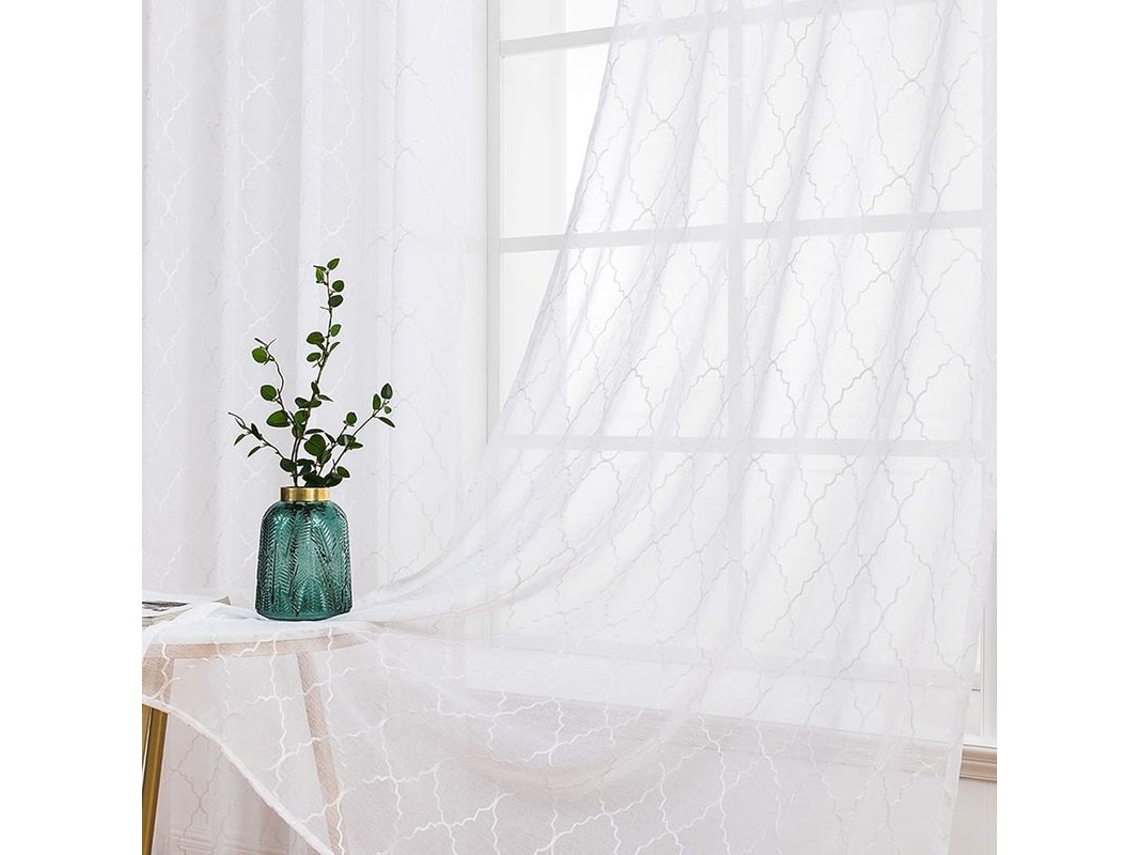 Cortinas Translúcidas Linjou 2 Painéis Cor Única Branco 140x245cm para Quarto e Sala | S/MARCA