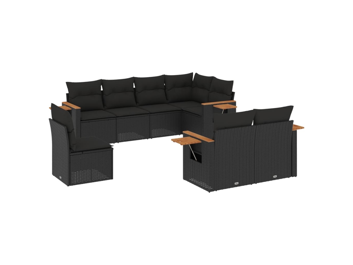 Conjunto de 8 Sofás de Jardim com Almofadões Vime Pe Preto MAISON EXCLUSIVE (N/A)