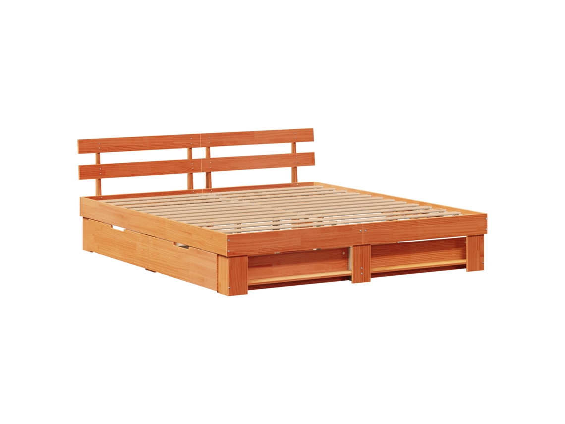 Conjunto 1 Cama De Madeira Vidaxl Castanho Madeira De Pinho Maciça (180 X 200 Cm)