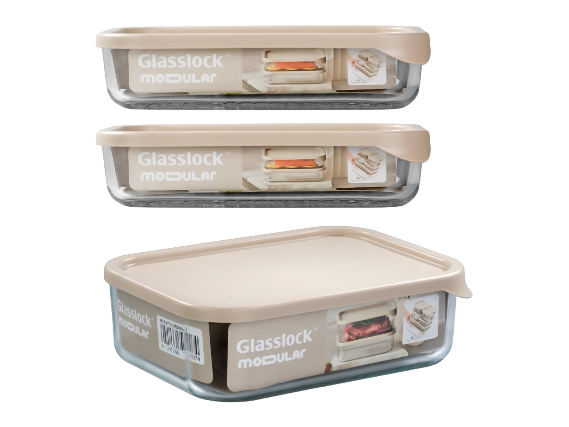 Conjunto modular de 3 recipientes de vidro temperado de 1,2 L e 1,7 L para refrigeradores Glasslock