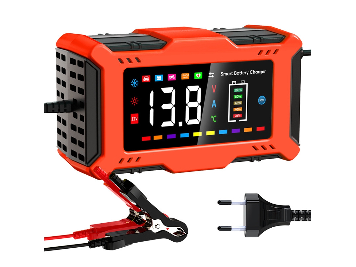 Lurelia Carregador De Bateria 6a 12v Lcd Chumbo-ácido Para Carro E Moto Automático