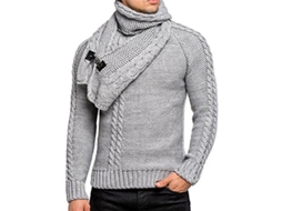 2026 suéter Masculino de Manga Longa Tejido Sólido com Cachecol Desmontável Casual Pull Pullover Top