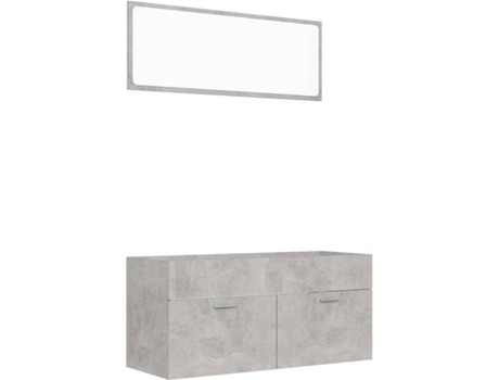 Armário de Lavatório + Espelho  (Cinzento Cimento - Aglomerado de Madeira - 100x38.5x46 cm - 2 Peças)