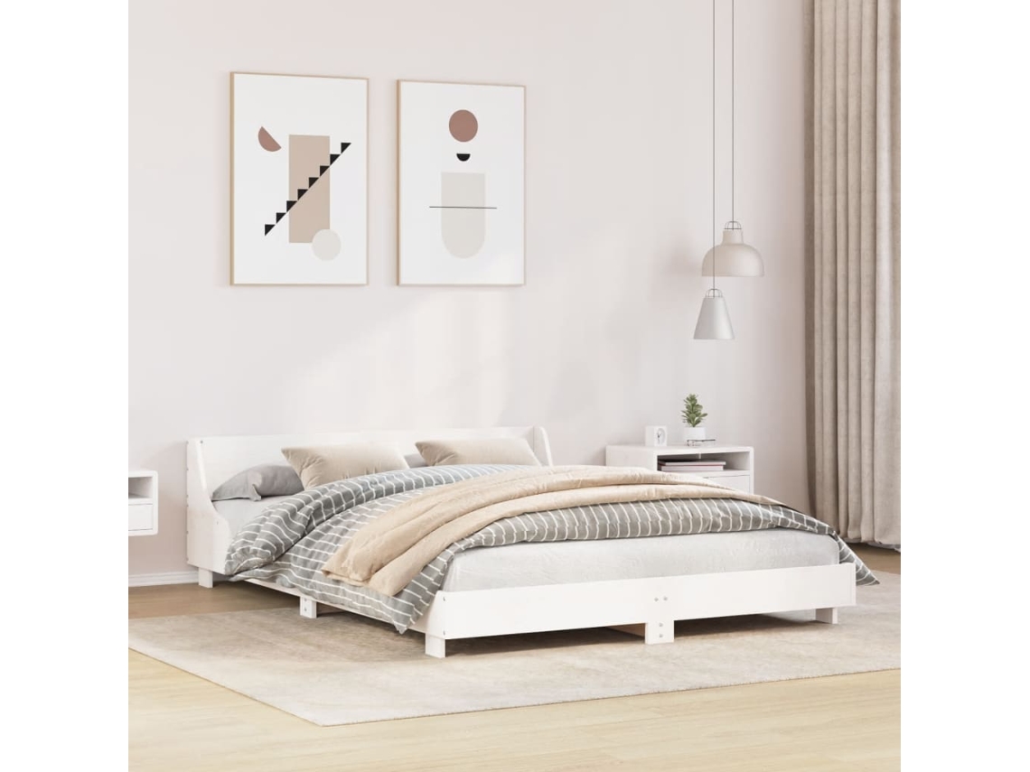 Vidaxl Cama Sem Colchão 140x190 Cm Madeira De Pinho Maciça Branco