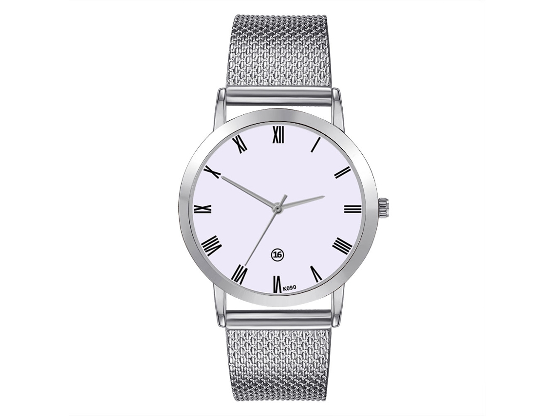 Relógio de pulso masculino de quartzo com pulseira de PVC, mostrador redondo, elegante, prateado.