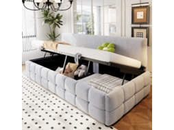 Sofá cama Cinza Claro 90x200 Xadrez Baú Sem Braços