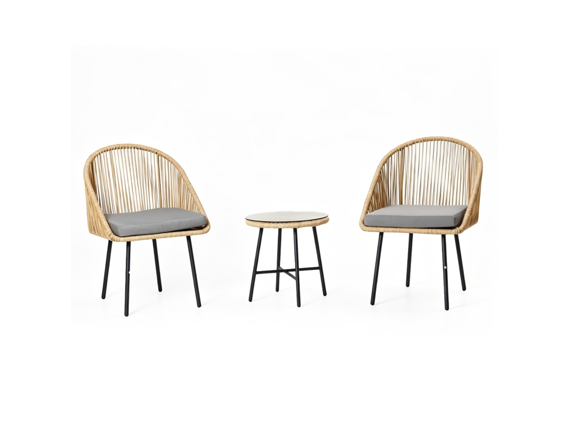Ipanema conjunto de jardim com 2 cadeiras e mesa baixa efeito vime natural CONCEPT U