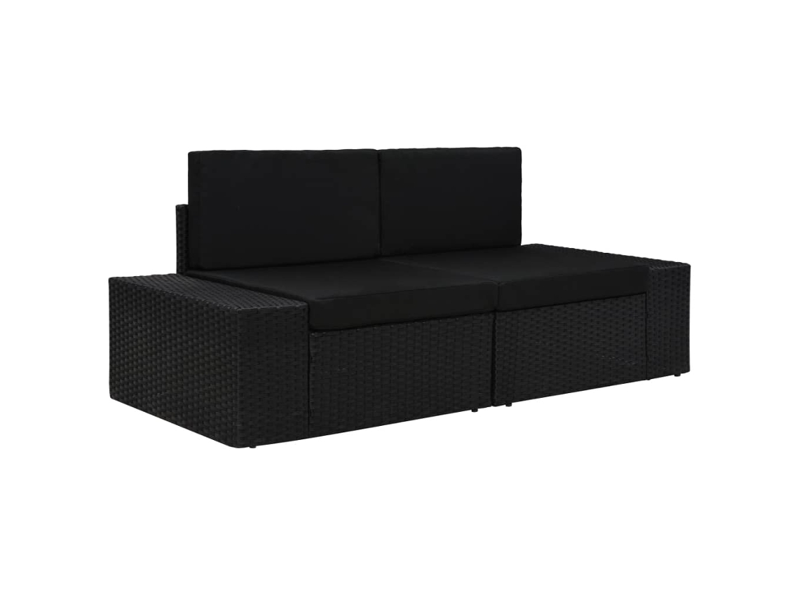 Vidaxl Sofá Seccional De 2 Lugares Vime Pe Preto
