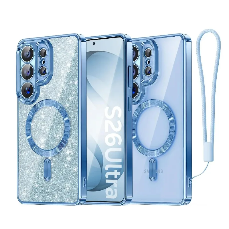 Capa Protetora Magnética De Tpu Macio (blue Peak Galaxy S20 Ultra) Com Cordão Eletrodepositado Com Glitter