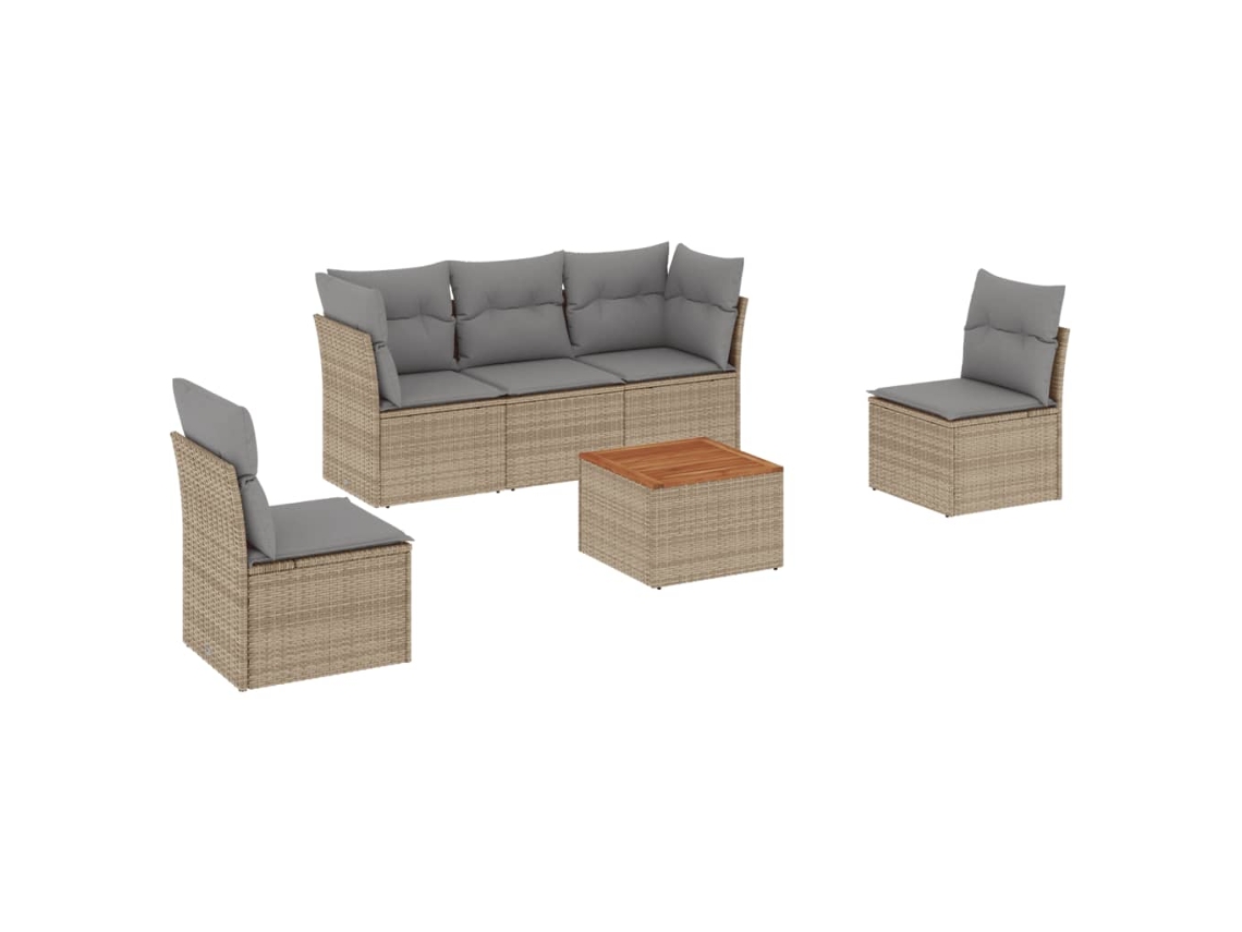 Conjunto de 6 Sofás Jardim com Almofadões Vime Pe Bege Misturado MAISON EXCLUSIVE