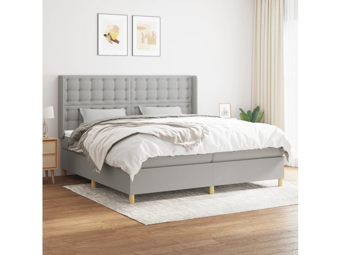 Vidaxl Cama Com Molas/colchão 200x200 Cm Tecido Cinza-claro