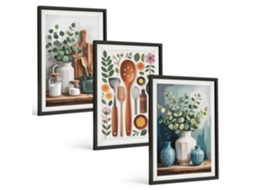 Conjunto De Pinturas Acessórios De Plantas Para Cozinha Espelharte (3 Peças 40x60 Cm)