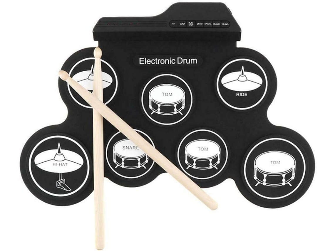 Bateria Eletrônica Dobrável Com 7 Pads De Silicone, 5 Cabos, Kit De Prática