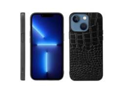 Capa De Couro De Vaca Com Camada Superior De Crocodilo Para Iphone 13, Preta
