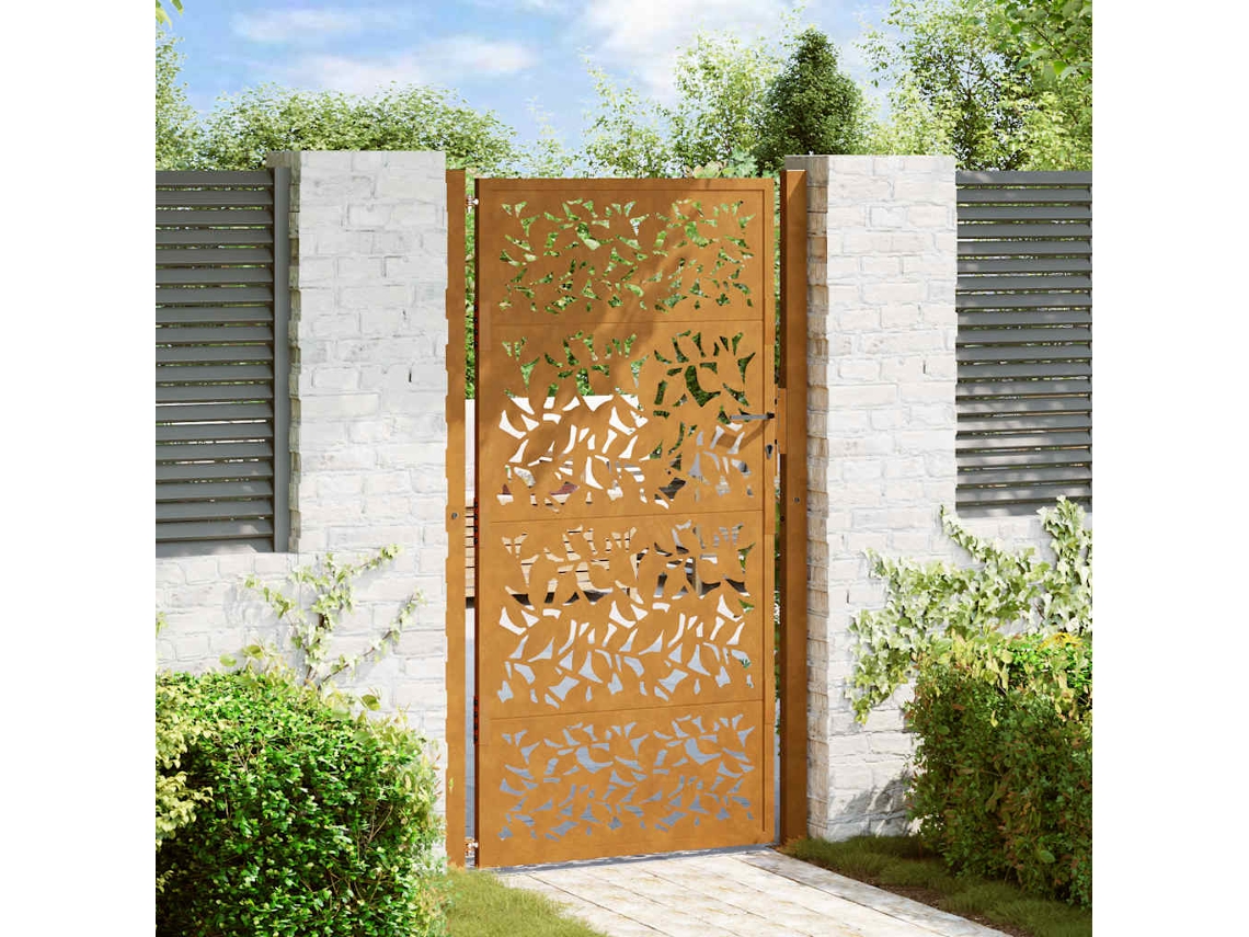 Vidaxl Portão De Jardim 100x175 Cm Com Design De Folha De Aço Resistente Às Intempéries
