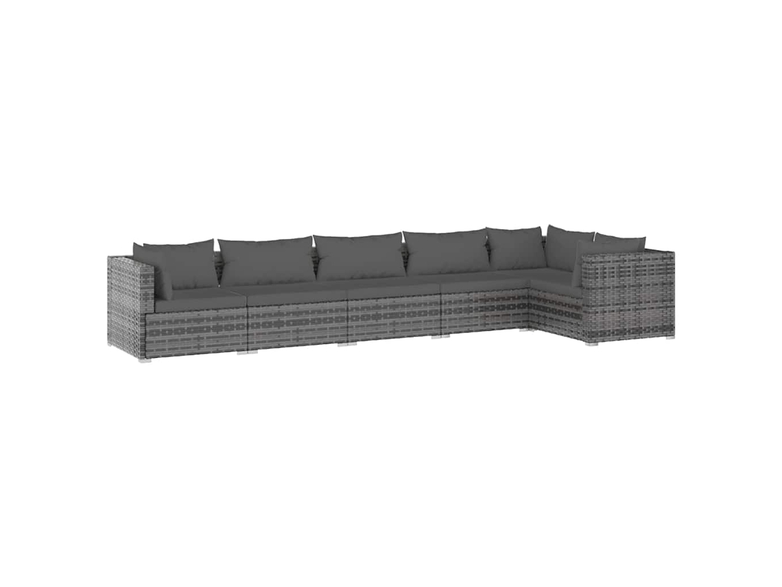 Maison Exclusive - 6 Pcs Conjunto Lounge De Jardim C/ Almofadões Vime Pe Cinzento