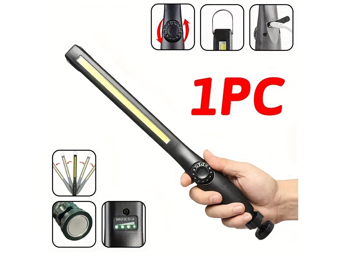 Lanterna Portátil Recarregável Usb Cob, Luz de Trabalho com Design em Gancho, Base Magnética, Emergência Mãos livres STELASPLEN