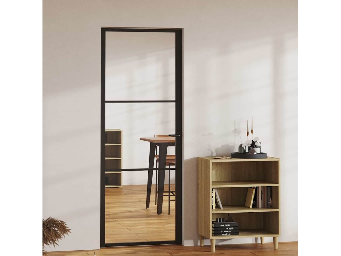 Vidaxl Porta De Interior Em Vidro Esg E Alumínio 76x201,5 Cm Preto