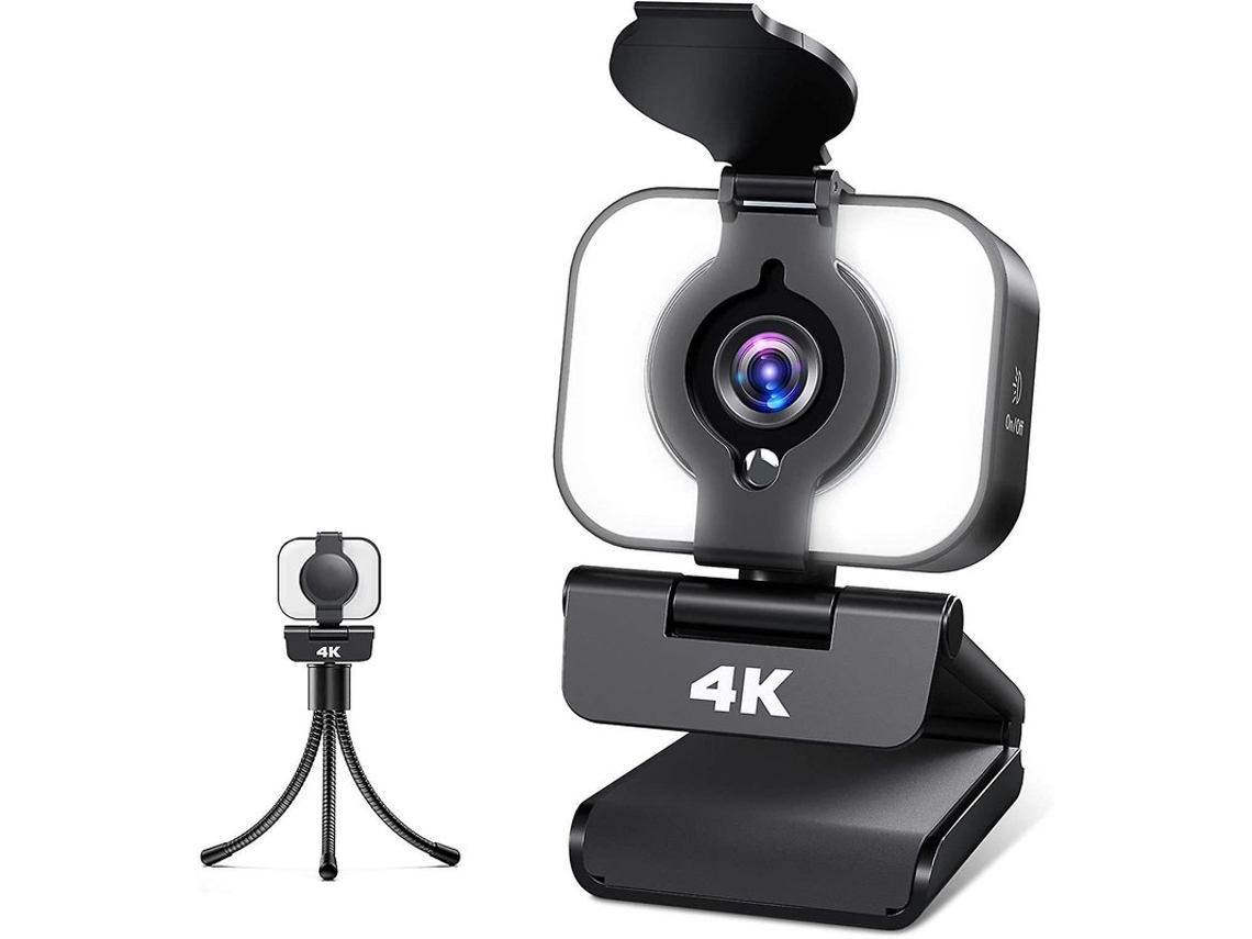 Webcam 4k Com Microfone E Tripé, Câmera Usb Com Capa De Privacidade E Anel De Luz Ajustável (preto)