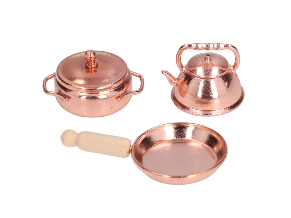 Mali conjunto de Panelas de Cozinha Miniatura 1:12 para Casinha de Bonecas Metal (3 Peças)