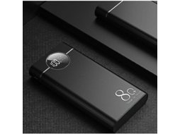 Bateria Portátil 80000mah Com Luz Led, Display Digital E Carregamento Rápido Para Dispositivos Móveis Preto